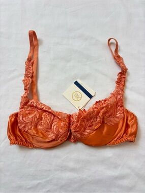 Vintage NWT La Perla Orange Satin Embroidered Underwire Bra